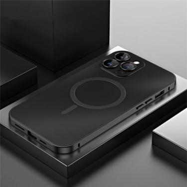Imagem de Capa magnética com moldura de alumínio para pára-choques de metal para iPhone 12 13 14 Pro Max lente de carregamento sem fio capa protetora de vidro, preto magnético, para iPhone 14 Pro