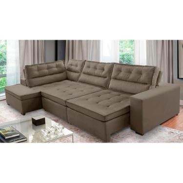 Imagem de Sofá de Canto Retrátil e Reclinável com Molas 3,40x2,00 Esq Virginia Suede Cappuccino Adonai Estofados