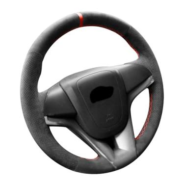 Imagem de Alfanxi Capa de volante Alcantara costurada à mão compatível com Chevrolet Cruze Aveo Orlando Holden Cruze Ravon R4 (listra vermelha)