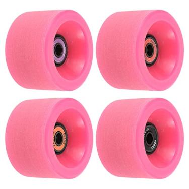 Imagem de PATIKIL Rodas de longboard 78A de 65 mm com rolamentos ABEC-11, pacote com 4 rodas macias Cruiser rodas de rua para skates, rodas de skate PU fosco, rosa