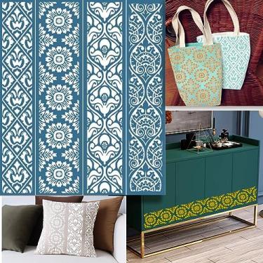 Imagem de Alinacutle Estêncil de serigrafia com bordas de 4 peças, impressão de serigrafia autoadesiva reutilizável, para impressão em madeira/tecido/papel, decoração de casa, 21,6 cm x 28 cm