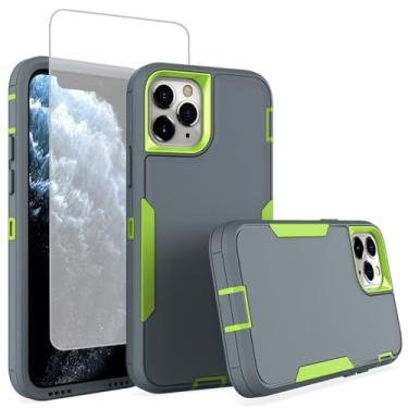 Imagem de Zoeirc Capa para iPhone 11 Pro 5.8 com protetor de tela de vidro temperado, suporte de camada dupla híbrida, suporte magnético para carro, proteção à prova de quedas para iPhone 11 Pro, cinza e verde