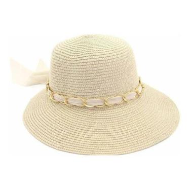 Imagem de Chapéu De Praia Viseira Palha Corrente Feminina - oem, Marron