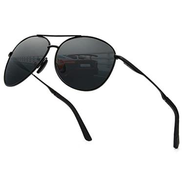 Imagem de Cyxus Óculos de sol aviador para homens, polarizado, proteção UV400, óculos de sol piloto militar, modernos para dirigir e caminhar 1489, Óculos de sol aviador 02-armação preta com lente preta, Medium