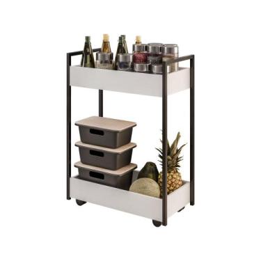 Imagem de Carrinho de Bebidas Branco Estilo Industrial Preto - Vallisa Decor