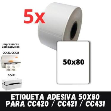 Imagem de 5 Rolo de Etiqueta adesiva termica - 50x80 1.250 etiquetas - XD Mega