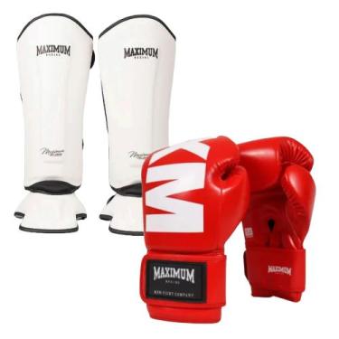 Imagem de Kit Caneleira Classic White + Luva Boxe Muay Thai Kickboxing Maximum M