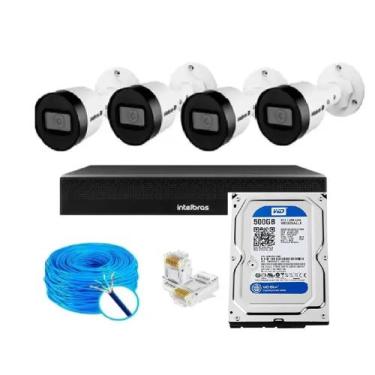 Imagem de Kit Cftv 4 Câmeras Ip Intebras Vipc 1230 Nvd Intelbras 1408 C/Hd 500gb