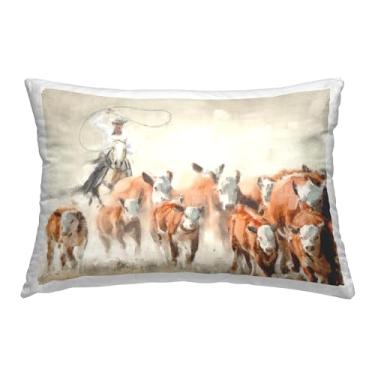 Imagem de Stupell Industries Cowboy Cattle Roundup Design by Nina Blue Almofada impressa para interior, 35 x 18 x 50, marrom