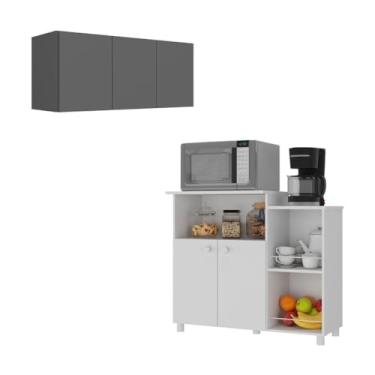 Imagem de Kit Armário de Cozinha 3 Portas com Balcão Multiuso/fruteira Multimóveis Mp2237 Branco/grafite