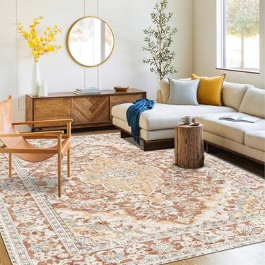 Imagem de Tapete lavável 15 x 23 | Tapete antiderrapante para sala de estar, quartos, sala de jantar | Área de carpete de flanela ultramacia com suporte de borracha (vermelho tijolo, 15 x 23)