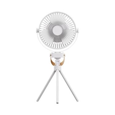 Imagem de FLCPJGV Fã de acampamento com ventilador de refrigeração de vento poderoso e leve 360 ​​° Girar ventilador de mesa ao ar livre para pescar, quarto de, Branco