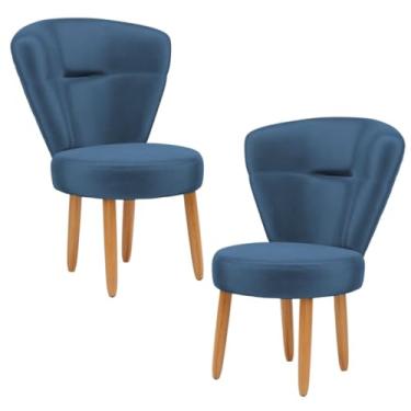 Imagem de Jogo 2 Cadeiras para Cozinha Mesa de Jantar Resistente Tecido Veludo Confortável (Azul)