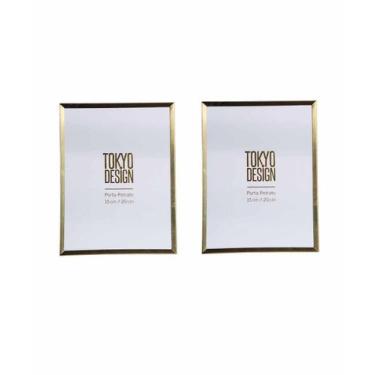 Imagem de kit 2 Porta Retrato Metal Vidro 15x20 Moldura Dourado Fosco - Tokyo De