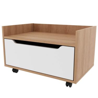 Imagem de Balcão Gabinete BN3647 Amêndoa Branco 60cm com 1 Gavetas e Rodízio Tecnomobili Armário Banheiro