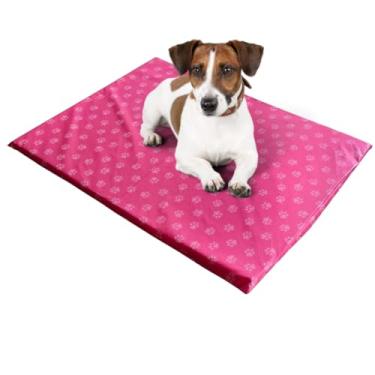 Imagem de Colchonete Impermeável para Cães, 70x50cm, Espuma Compacta, Capa Removível, Multicolorido, Uso Interno e Externo (rosa com patinhas)