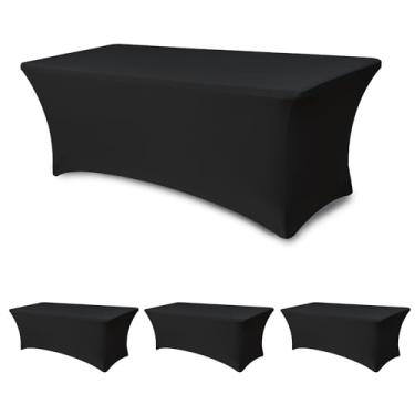Imagem de Enjoyidea Toalhas de mesa de elastano para mesas retangulares de 2,3 m - pacote com 4 capas de mesa pretas elásticas - toalhas de mesa dobráveis elásticas para festas, expositores de estande de
