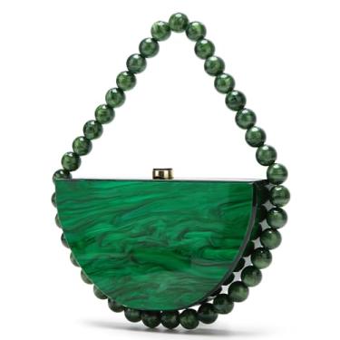 Imagem de Jusavie Bolsas de mão de acrílico femininas com contas fofas bolsa de mão para noite chique moderna bolsa clutch para festa de formatura casamento 2025, Verde, Small