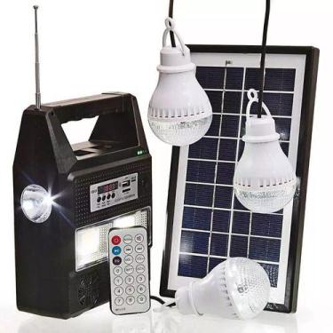 Imagem de Kit Energia Solar Para Acampamento Com Rádio Fm + 3 Lâmpadas De Leds -