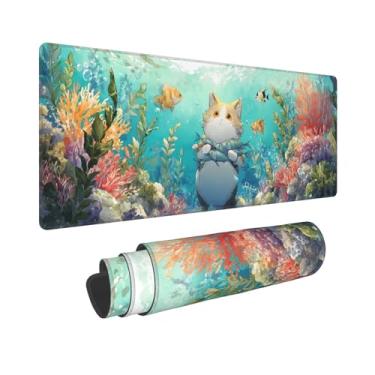 Imagem de Mouse pad de peixe gato grande estendido para jogos GG bordas costuradas para gamer home office 80 x 29 cm