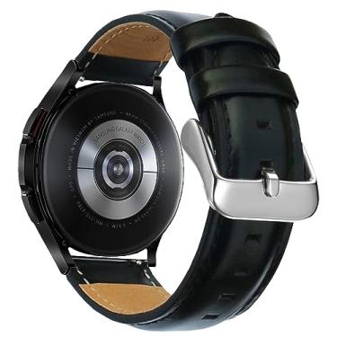 Imagem de Pulseira de couro compatível com Galaxy Watch 8 de 40 mm e 44 mm/8, clássico de 46 mm, masculina, feminina, sem lacunas, com fivela de aço inoxidável, para Galaxy Watch 8 Classic, Smartwatch preto