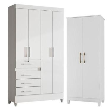 Imagem de Guarda Roupa Infantil Sobral e Armário Multiuso Jade Branco Brilho  Mo