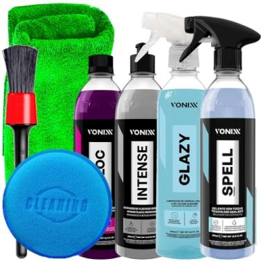 Imagem de Kit Vonixx Tratamento Automotivo Limpa Vidros Glazy Intense Shampoo V-Floc Selante Sem Toque Spell e Acessórios Karbox