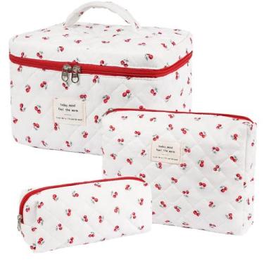 Imagem de Bolsa de maquiagem Honitty Quilted Cosmetic Bags, conjunto floral de 3