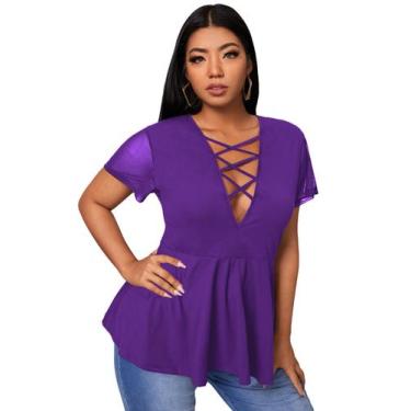 Imagem de Blusa feminina SOLY HUX plus size cruzada com decote em V roxa