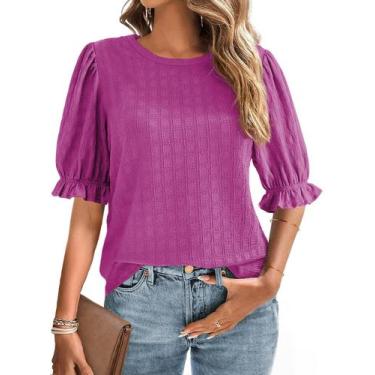 Imagem de Blusas BLENCOT, casual de verão, manga balão, texturizada, roxa, S