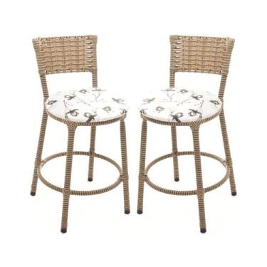 Imagem de KIT 2 Banquetas Baixa Encapada Junco CAPPUCCINO Bar Bistro Americana -