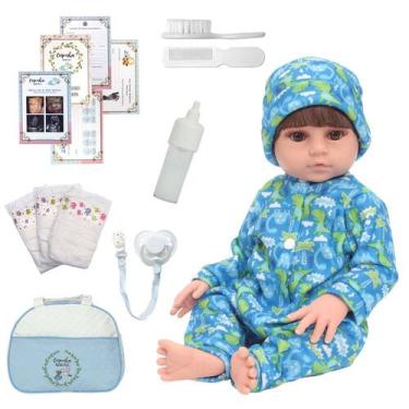 Imagem de Bebê Reborn Boneco Masculino Corpo Silicone Bolsa Itens - Cegonha Rebo
