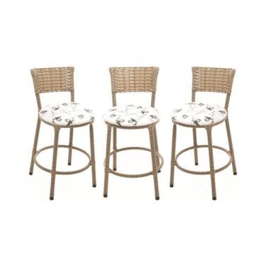 Imagem de KIT 3 Banqueta Baixa Encapada Junco CAPPUCCINO Bar Cozinha - ESPAÇO JU