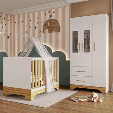 Imagem de Quarto de Bebê Completo Sasha 100% Mdf 3 Portas 2 Gavetas Branco/Amênd