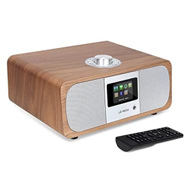 Imagem de LEMEGA Rádio de Internet Wi-Fi M3P, rádio digital FM, Spotify Connect, alto-falante Bluetooth, som estéreo, caixa de madeira, saída de fones de ouvido, entrada auxiliar, 40 predefinições, relógio de