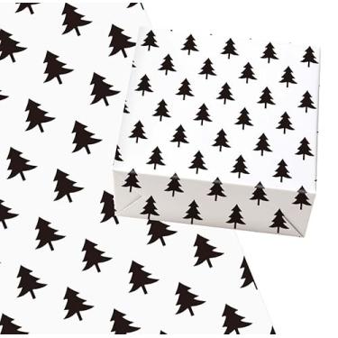 Imagem de AVXINSOK Papel de embrulho para árvore de Natal, 6 folhas de 70 x 40 cm, preto e branco, papel de embrulho de presente para aniversário, inverno, Natal, festa, presente