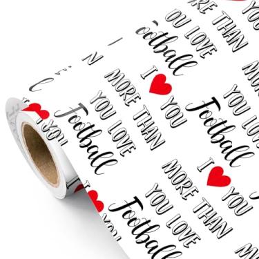 Imagem de WRAPAHOLIC Rolo de papel de embrulho engraçado para o Dia dos Namorados - Mini rolo - 43 cm x 40 cm - Eu te amo mais do que papel de embrulho de futebol para Dia dos Namorados, aniversário, amante de