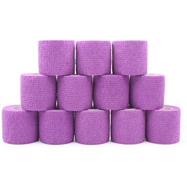 Imagem de STpro Rolo de crepe bandagem elástica bandagem coesiva 5 cm x 12 rolos roxo impermeável bandagem veterinária envoltório veterinário fita suporte bandagem autoadesiva bandagem