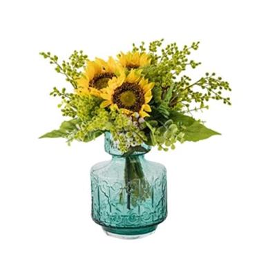 Imagem de LMJYU Flores Artificiais Lindamente Artificiais Flores Falsas Girassol Seda Buquê de Flores Conjunto de Vaso Decoração de Casa Flores Falsas