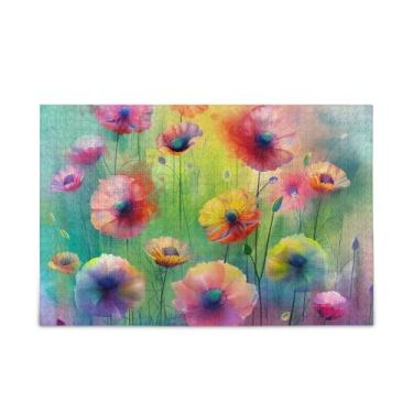 Imagem de WELLDAY Quebra-cabeça pintura de flores coloridas 1000 peças grande jogo de arte para adultos adolescentes