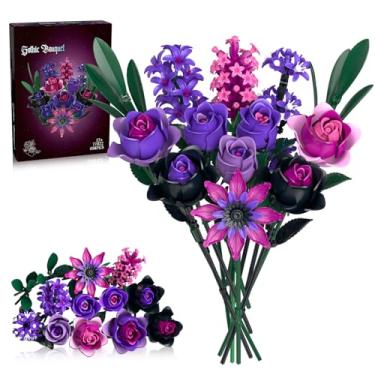 Imagem de Purple Rose Bouquet Building Set - Compatible with Lego Flowers for Adults Women - Gothic Home Office Table Centerpiece Decor, Halloween Christmas Valentine's Gift
