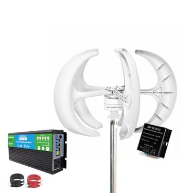 Imagem de 24v,HUIZHITENGDA Moinhos de Vento Portáteis de 16000W Geradores Eólicos Verticais 12V 24V 48V Controladores de Carga Eólica MPPT Instalação Fácil (Branco)