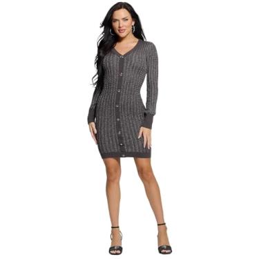 Imagem de GUESS Vestido feminino longo Lseeve Josie Cardi, Lurex prateado cinza escuro, PP