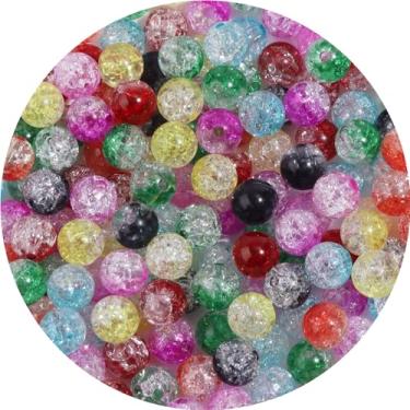 Imagem de 200 peças de contas redondas de acrílico rachadas lisas de 10 mm para artesanato para pulseira faça você mesmo, colar, brincos, chaveiro, feminino, suprimentos para fabricação de joias, cores mistas