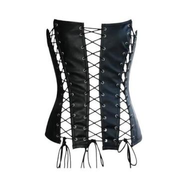 Imagem de Top Corset Preto Sexy Steampunk Gótico Com Laços, Lingerie Hollow out 
