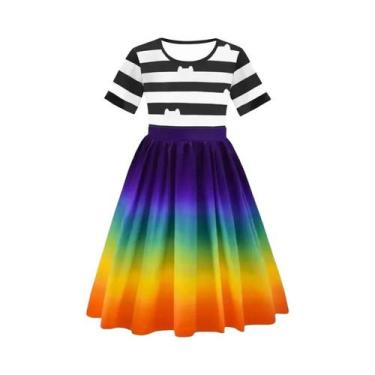 Imagem de Conjunto De Camiseta Listrada Preta E Branca Para Crianças Com Saia E 