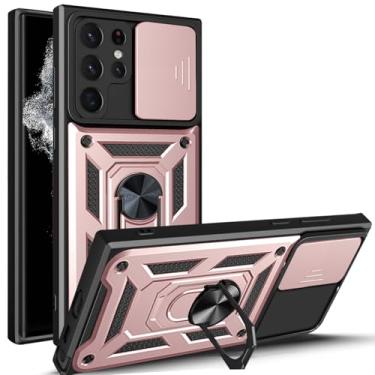 Imagem de Capa para Samsung Galaxy S25/S25 Plus/S25 Ultra, capa com suporte de anel magnético com proteção de câmera de tela, capa antiarranhões