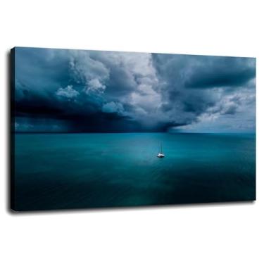 Imagem de Impressão em tela caribenha pôster tempestade nublada arte de parede para casa 1 peça decorações com moldura 30.5 cm x 20.3 cm