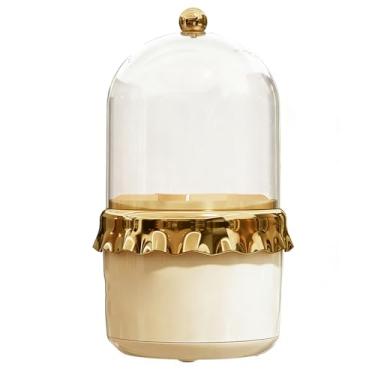 Imagem de AUNMAS Caixa de Armazenamento de Pincel de Maquiagem, Suporte de Pincel de Maquiagem Giratório de Grande Capacidade 360 ​​com Tampa à Prova de Poeira para Batons, Lápis de (Branco Creme + Dourado)