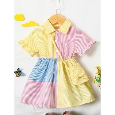 Imagem de Vestido Solto para Meninas - Manga Larga, Lapela e Botões - Saia Evase